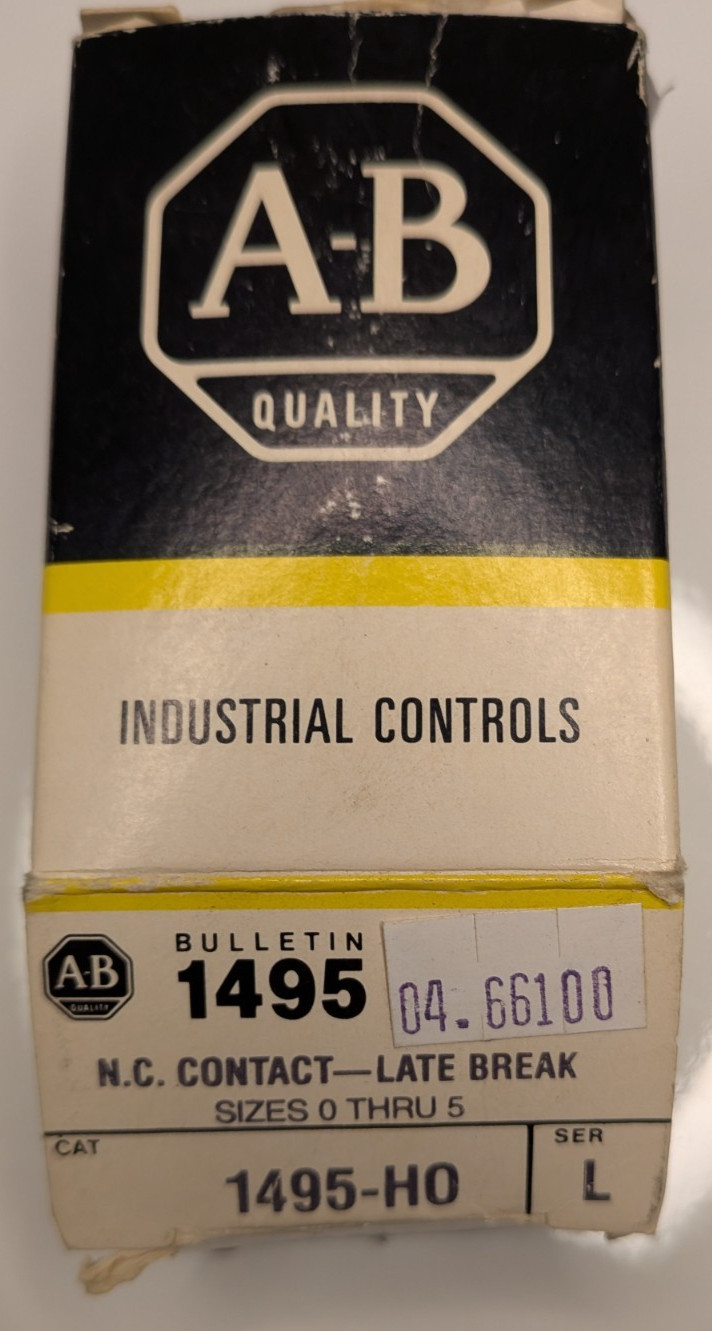 NEW Allen‑Bradley 1495‑H0 Auxiliary Contact Late‑Break N.C. 600 VAC Size 0‑5