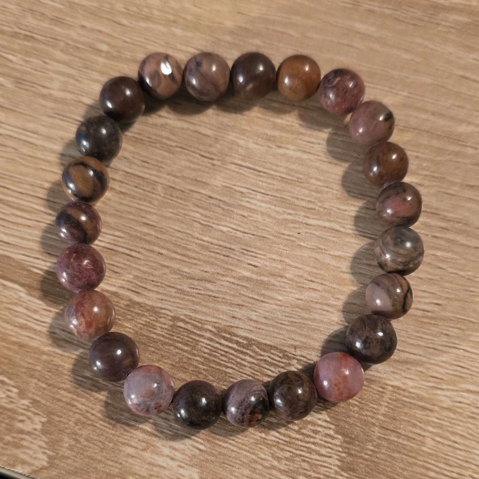 Adjustable Beaded Stone Bracelet Multicolor Brown Pink Round Healing Nature