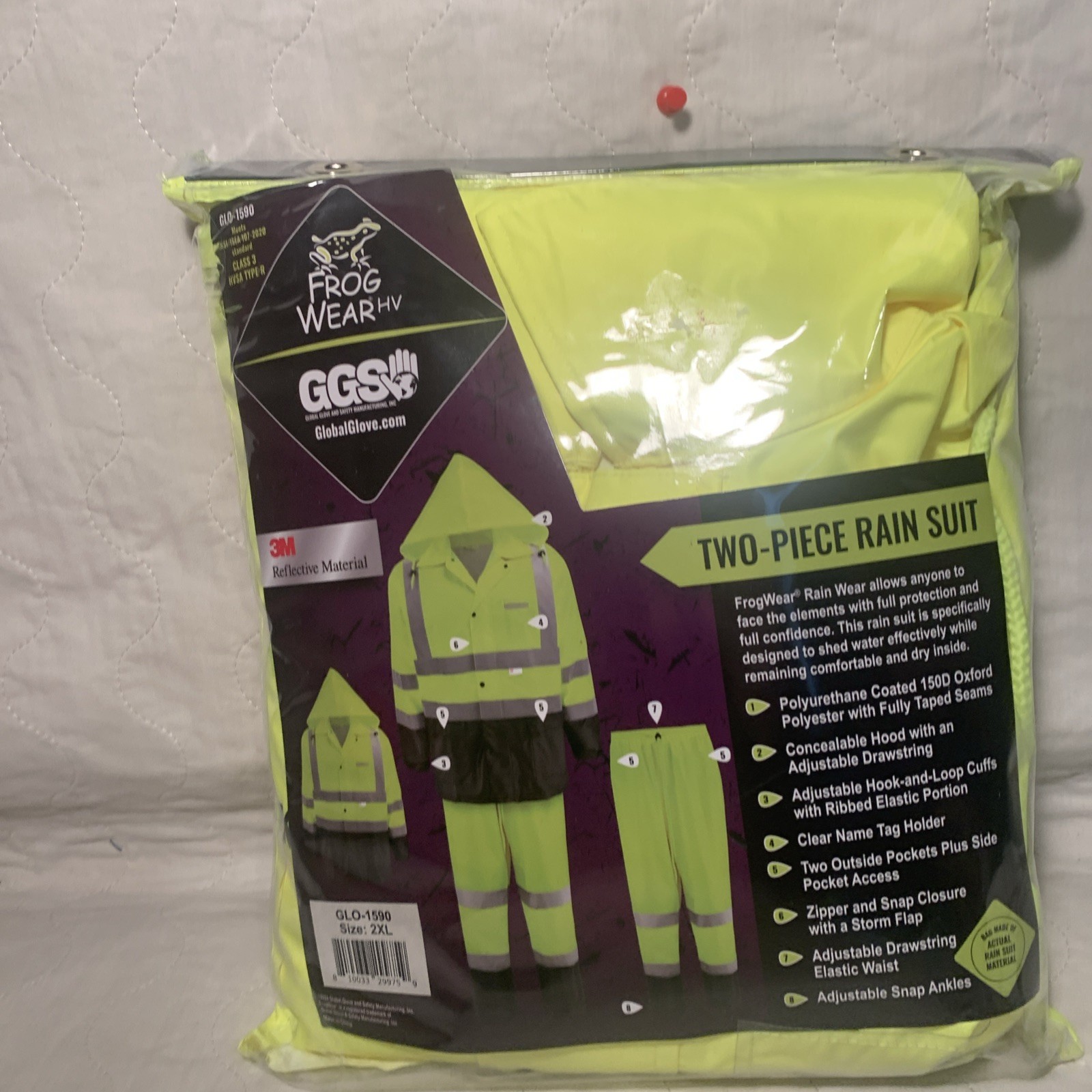 NEW- Global Glove GLO-1590 FrogWear HV 2 Piece High-Visibility Rain Suit  Sz 2XL