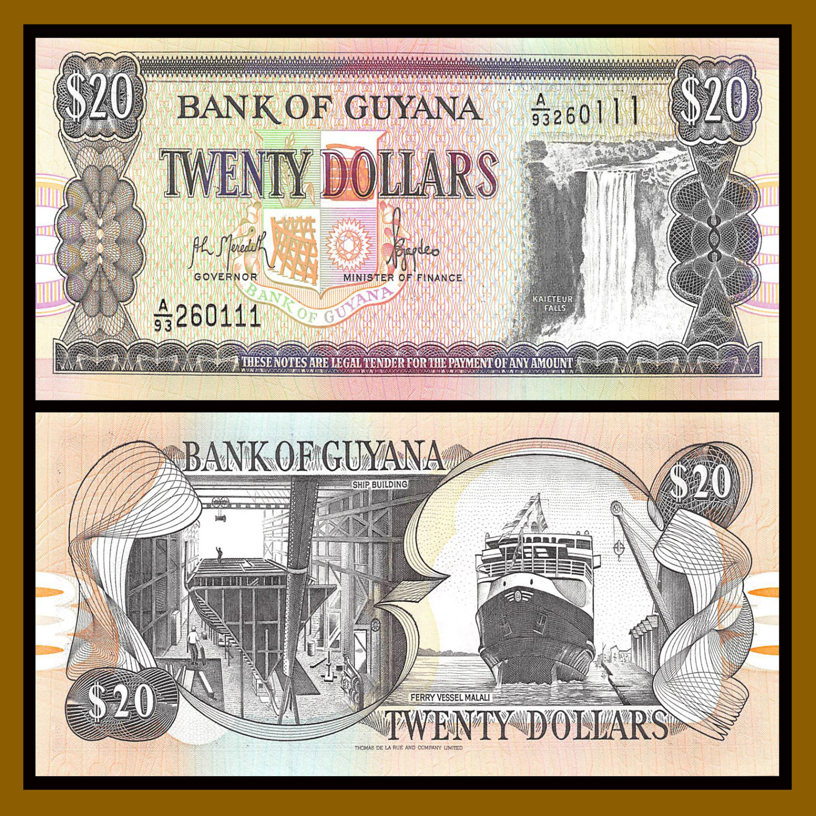 Guyana 20 Dollars, 1996 P-30a Sig# 10 Waterfall Unc