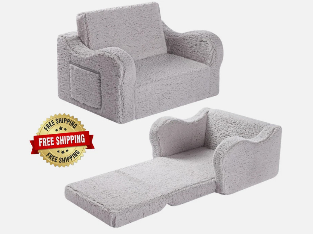 Sillas Para Niños Pequeños, Sofá Plegable 2 En 1 De Sherpa Suave Para Niños Gris