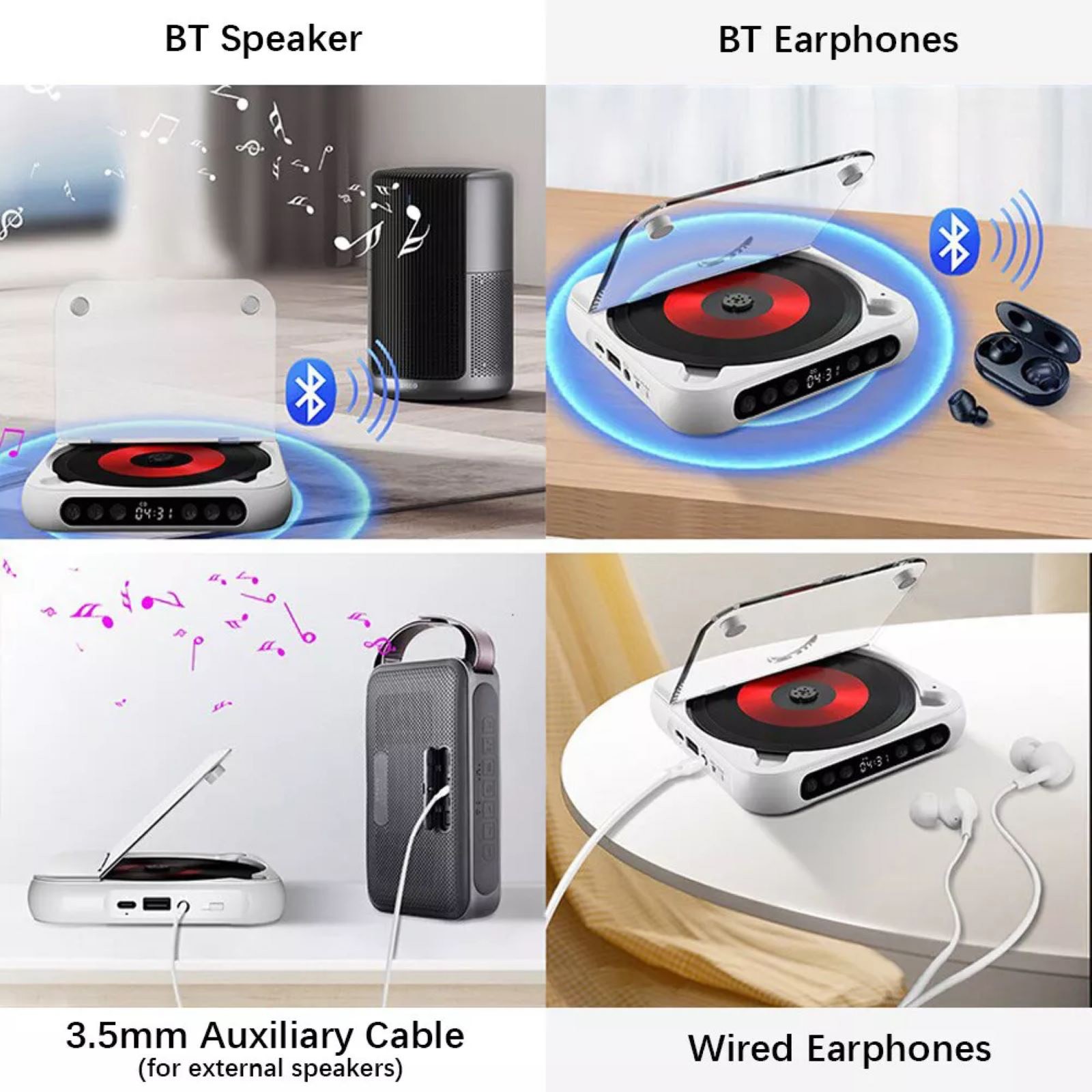 High Quality CD Player 5V2A BT 5.3 CD/USB/3.5mm AUX Versatile Functionalities