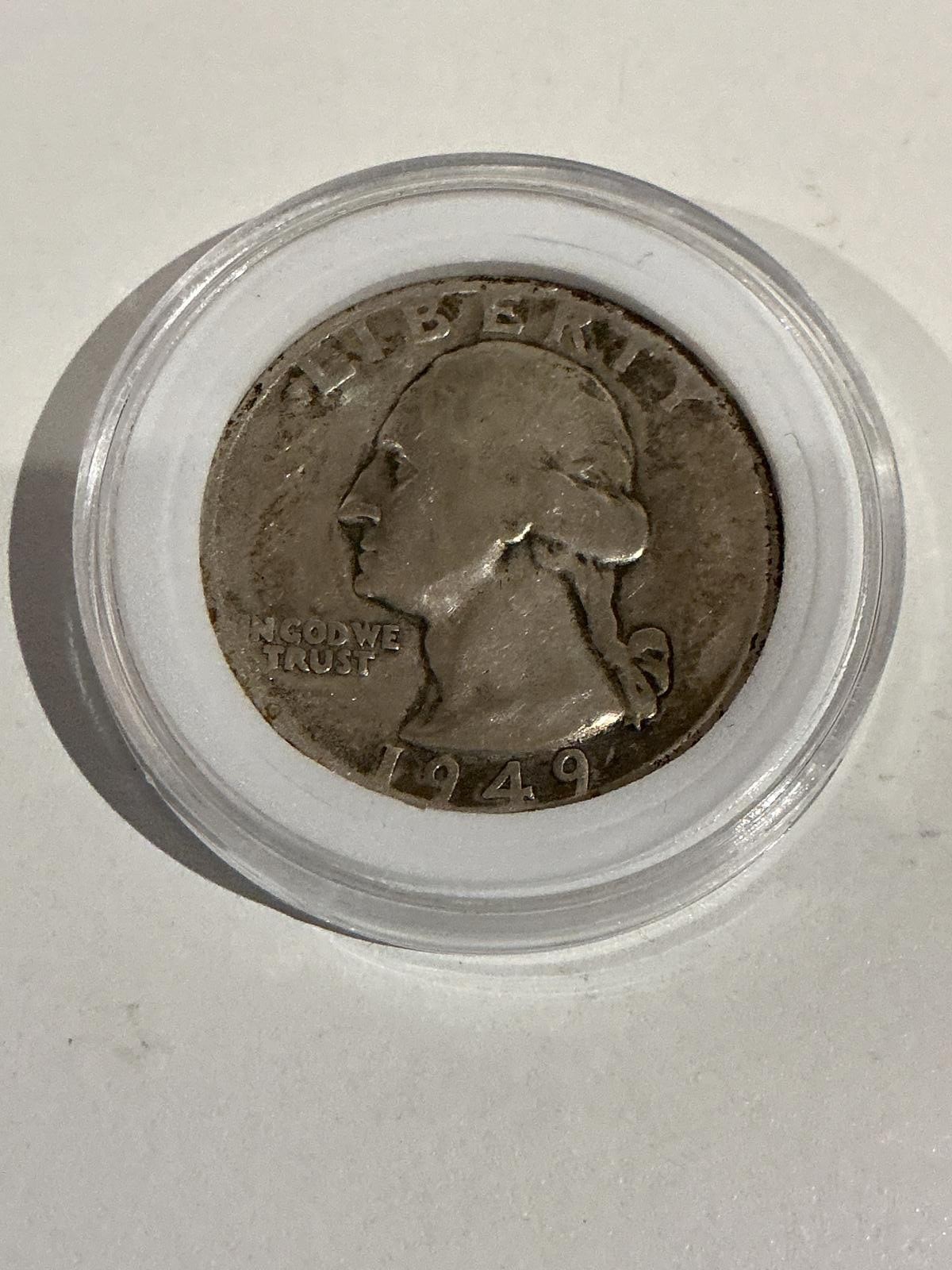 1949-D Washington Quarter – 90% Silver Circulated Condition – Denver Mint G/VG 1