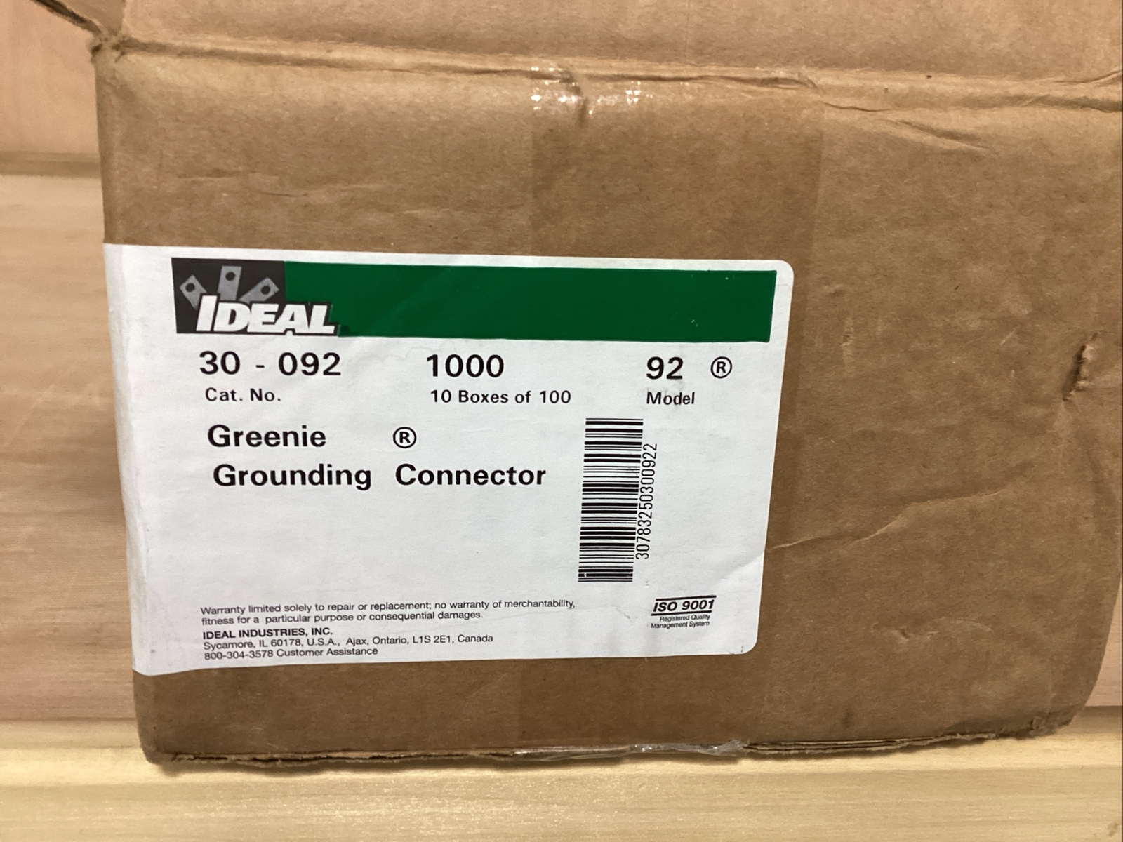 CASE OF 1000 IDEAL 30-092 GREENIE GROUNDING CONNECTORS