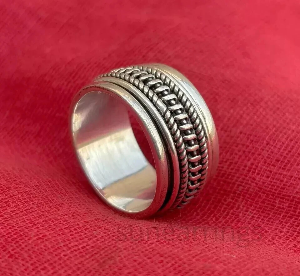 Solid 925 Sterling Silver Unique Braided Spinner Ring Handmade GiftRing All Size