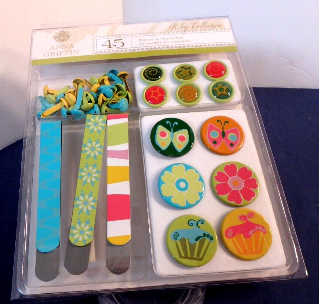 Anna Griffin Riley Brads Clips Set Collection 45pc 2009 New