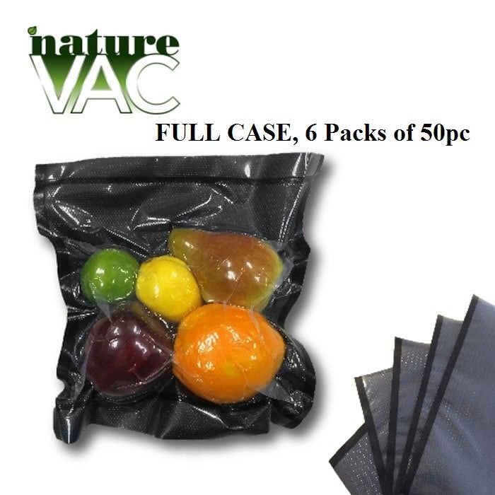 6 Pack NatureVAC 11''x24'' 50pc Precut Vacuum Seal Bags BLK/CLEAR USA FREE SHIP