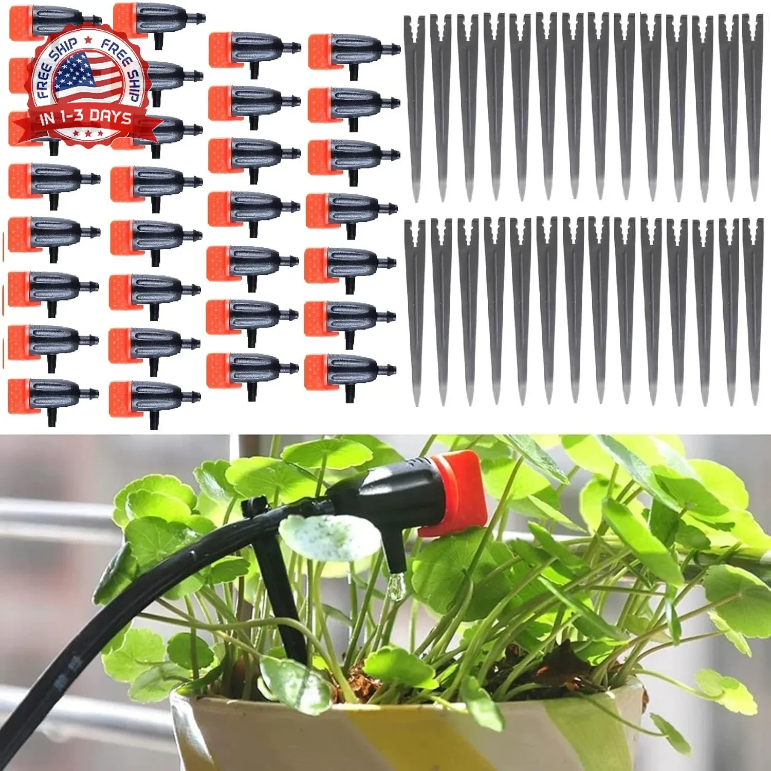 30PCS Garden Irrigation Dripper,Drip Emitters for 1/4" Drip Irrigation Tubing wi