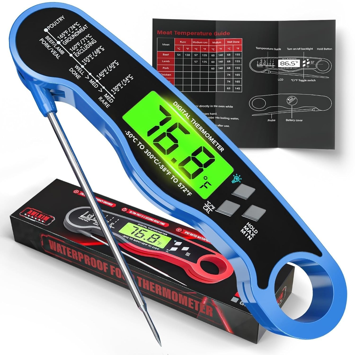 Internal Meat Thermometer Long Probe Instant Read Fast Meat multi-coloredDigital