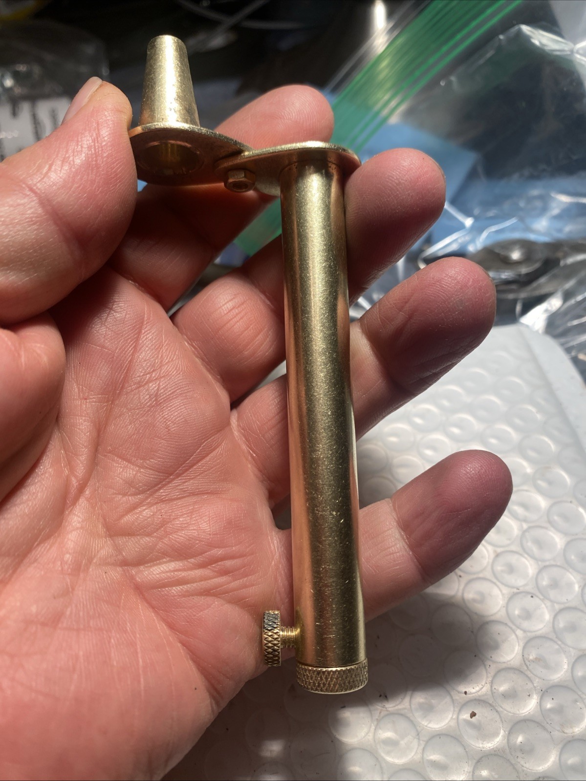 Brass Powder Horn, Measure and Capper.