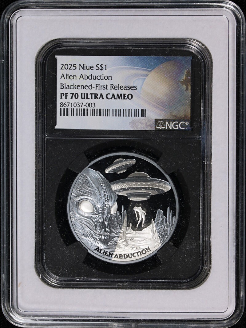 2025 Niue 1 Ounce Silver Alien Abduction Black Proof NGC PF70 UCAM OGP STOCK
