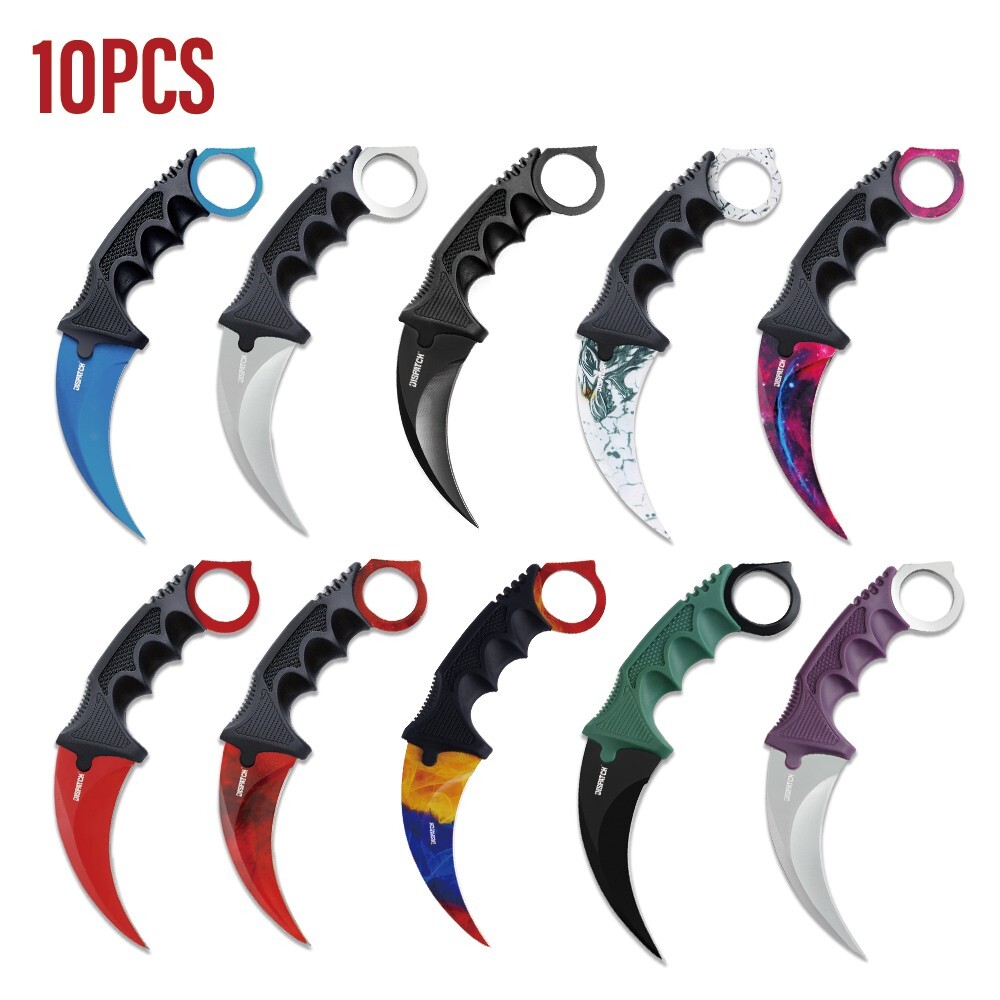 10 PCS Tactical Combat Karambit Knife Survival Hunting Bowie Knife Random color