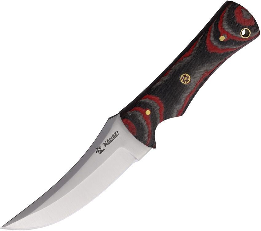 Kensei Nomad Skinner Fixed Knife 4" Stainless Steel Blade Black / Red G10 Handle