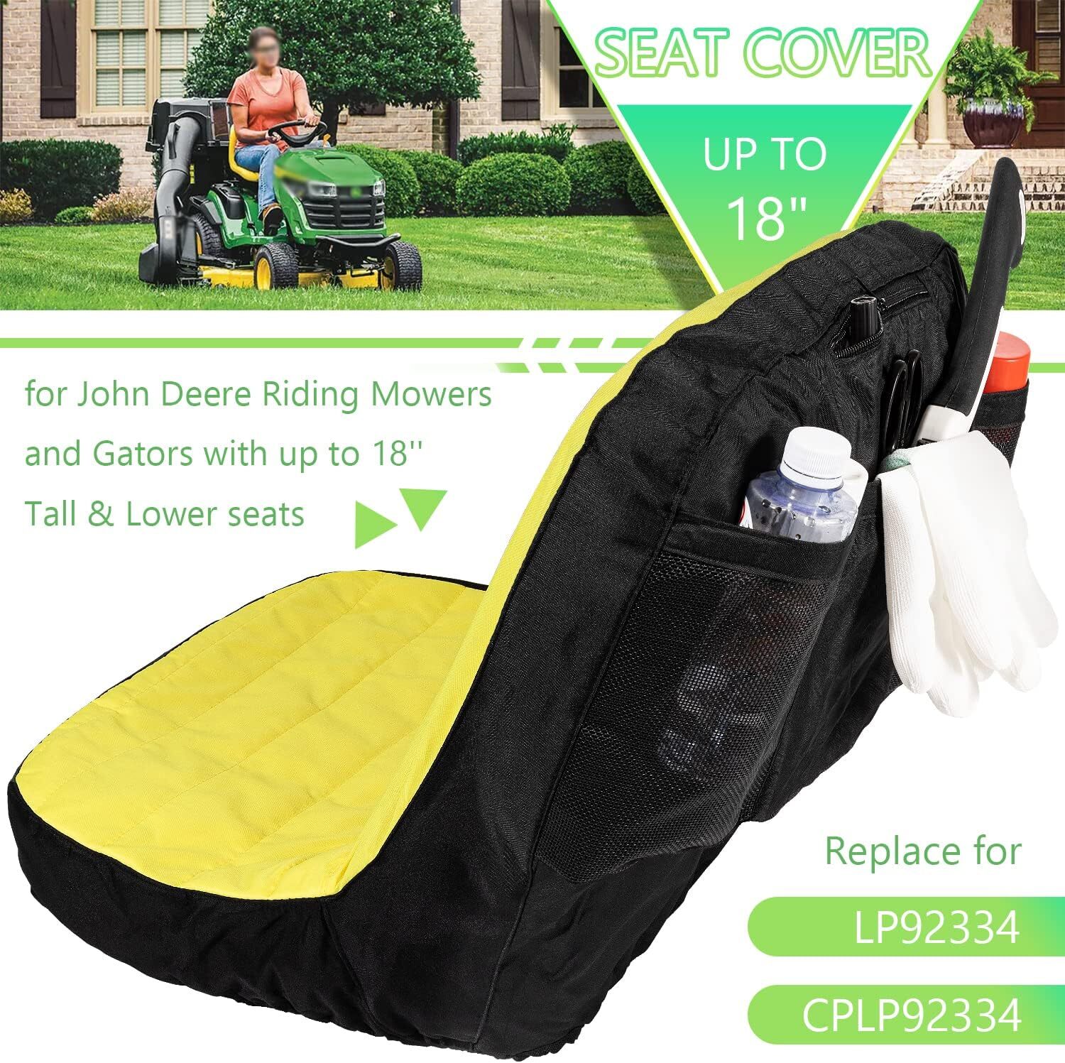 LP92334 Large Seat Cover for John Deere Seats with 18in Back Rest Lawn Tractors