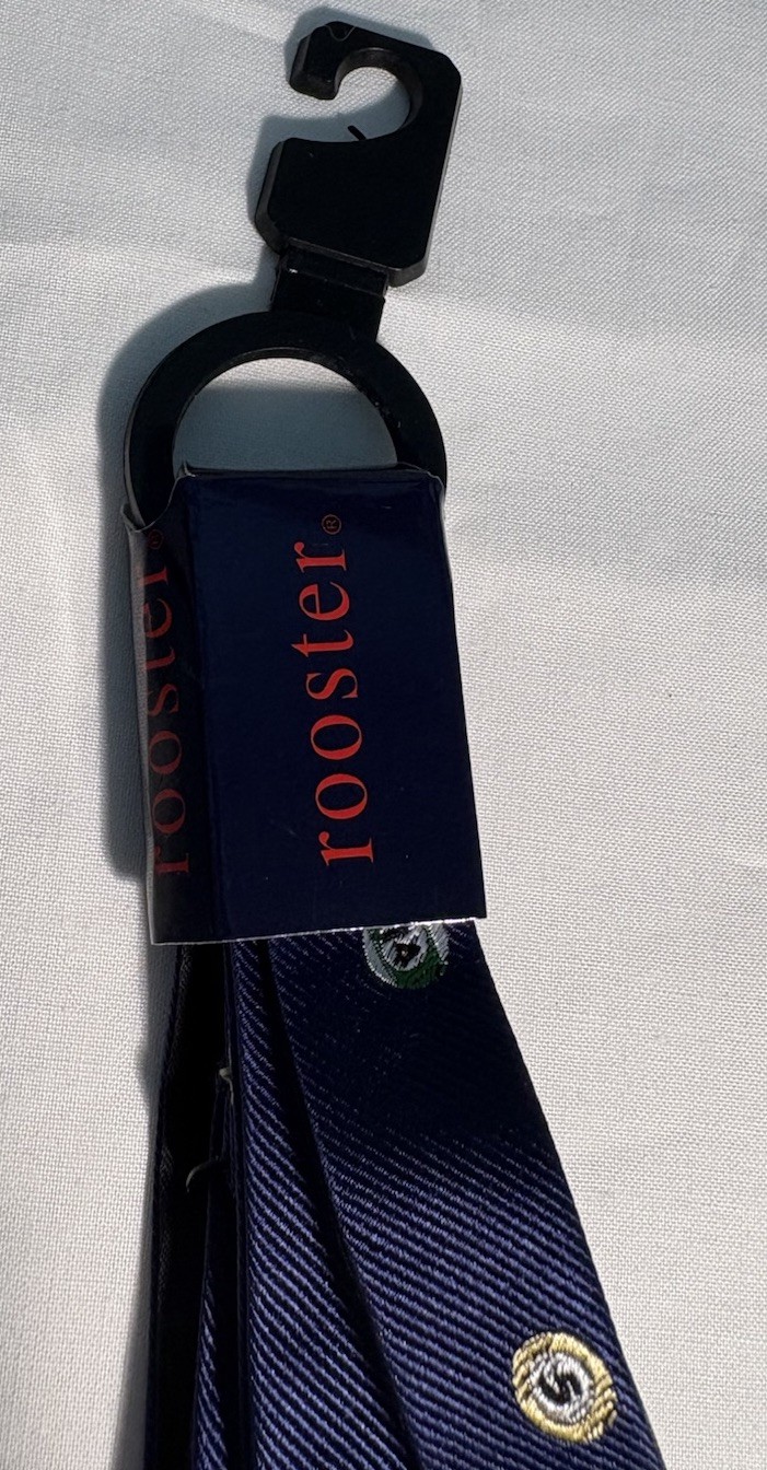 Rooster Bowtie Navy Blue Repp Pool Ball Pattern 100% Silk Self Tie, NWT