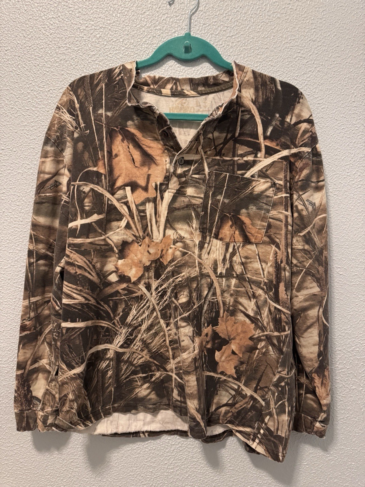 Vintage RedHead Men's Camouflage Button-Front Cotton Shirt Brown Beige Green L