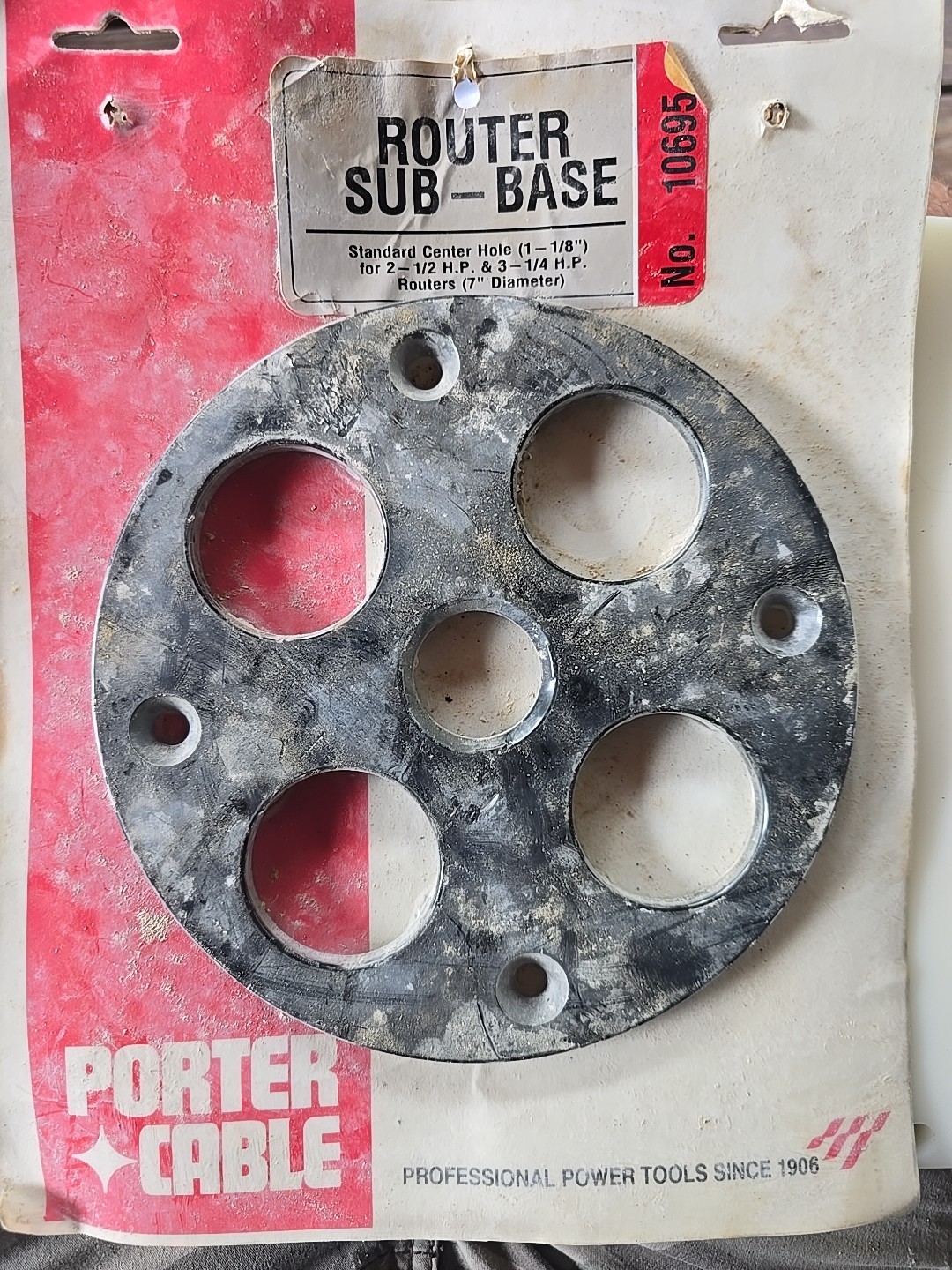 NEW! PORTER CABLE 7" SUB BASE 10695, 1-1/8" CENTER, FOR 2-1/2 & 3-1/4 HP ROUTERS