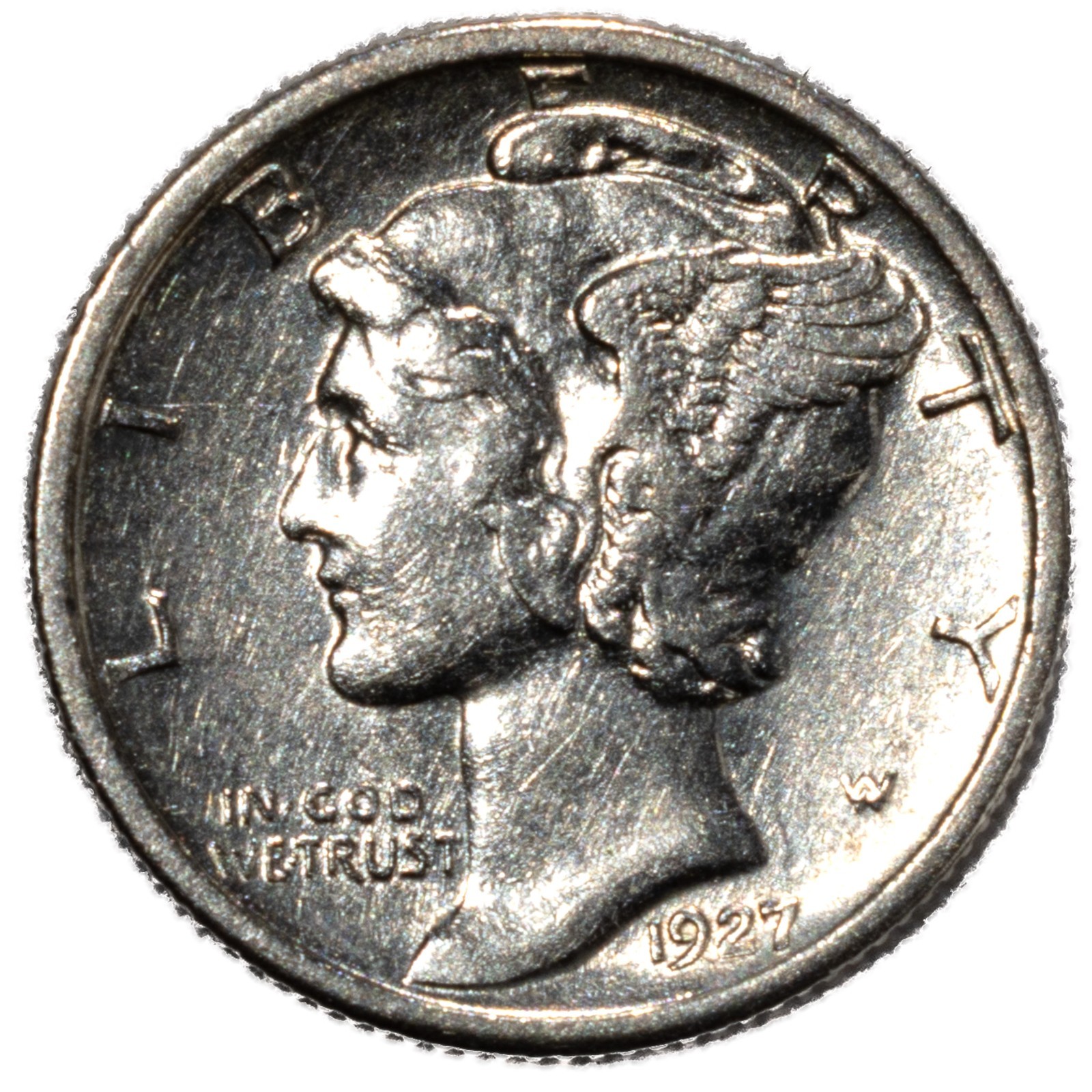 1927-P Mercury Dime 10c Uncirculated Cleaned AU/Unc Details Philadelphia
