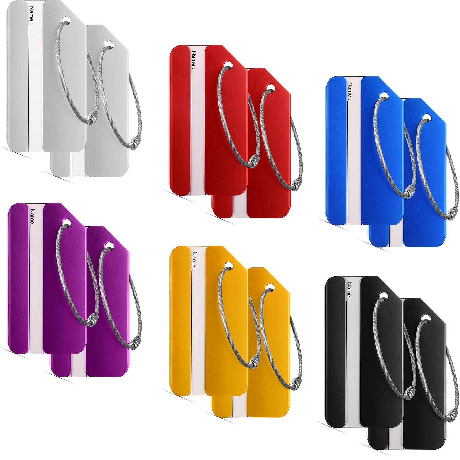 12 Pieces Luggage Tags Business Small, Red, Silver, Black, Blue, Purple, Gold