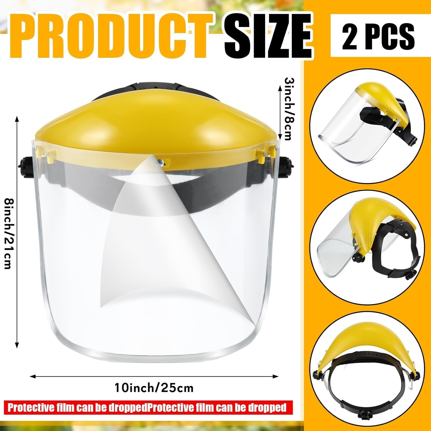 2 protectores faciales de seguridad con protección total contra impactos, transp