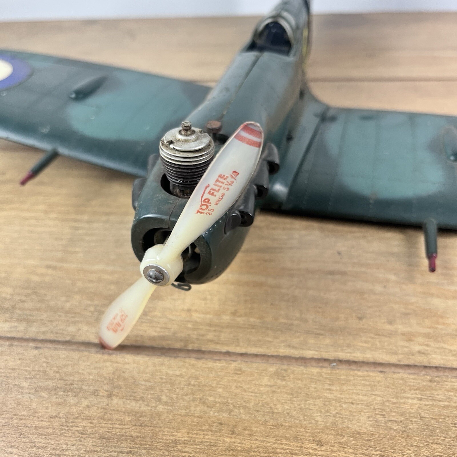 Vintage Cox Thimble Drome Spitfire #7800 RAF Gas Engine Model Tether Airplane