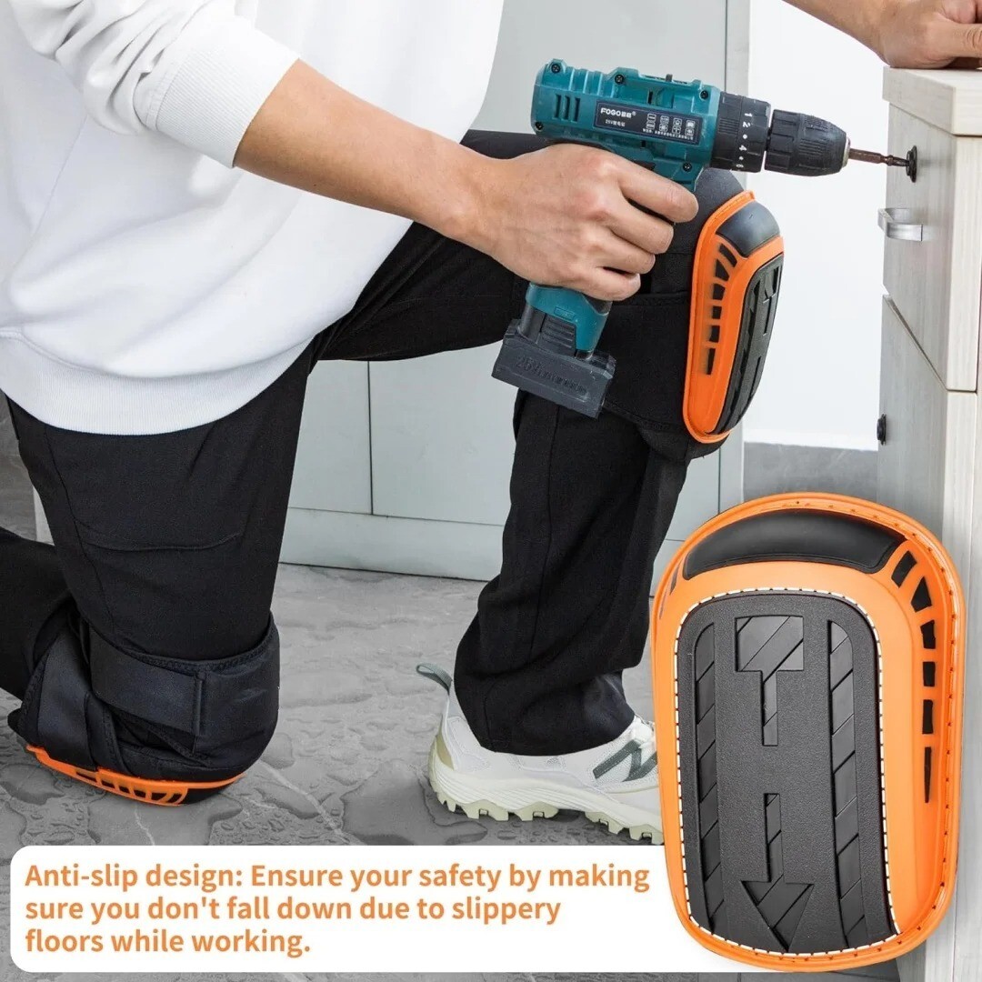 Heavy Duty Knee Pads with Gel Cushion & Anti-Slip Straps for Work, Construction