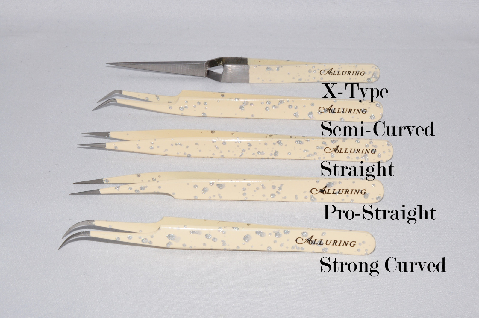Eyelash Extension Off White (Beige) w/ Glitter Tweezers