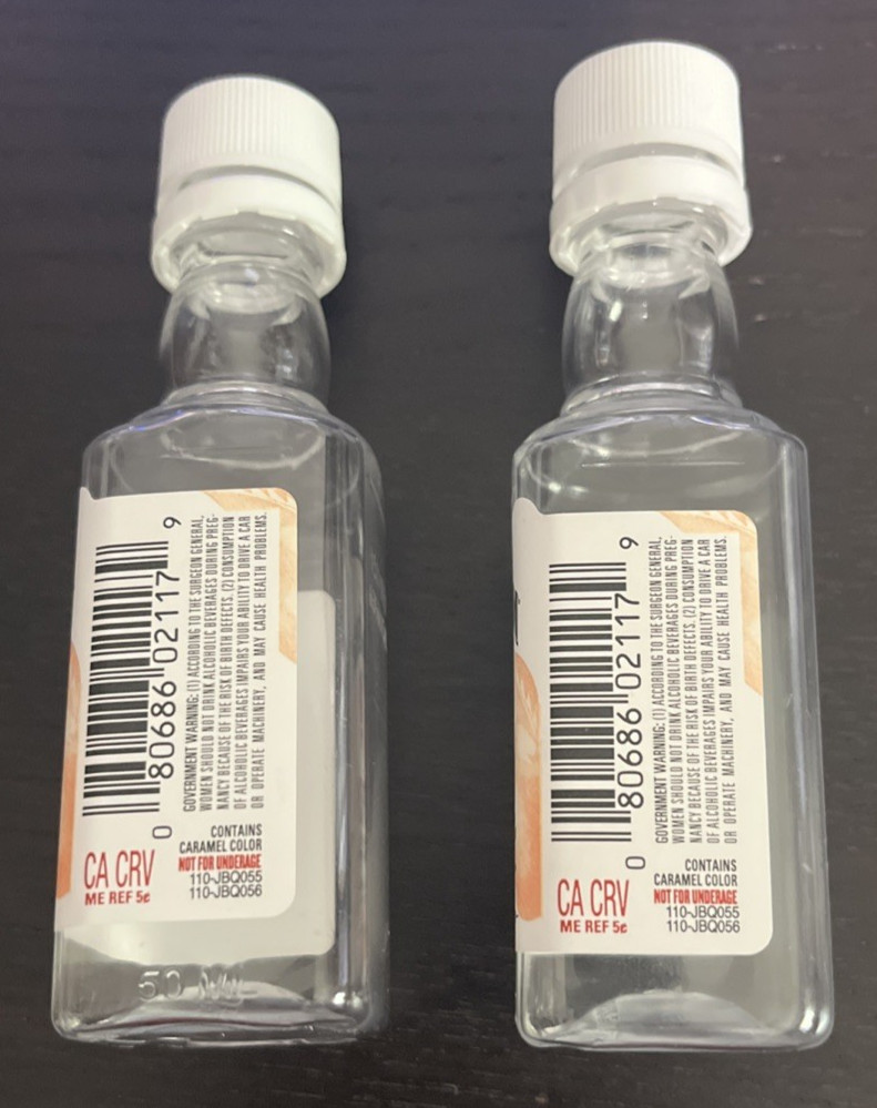 2 Empty Jim Beam Peach Whiskey Bottles - 50ml - Plastic - w/lids