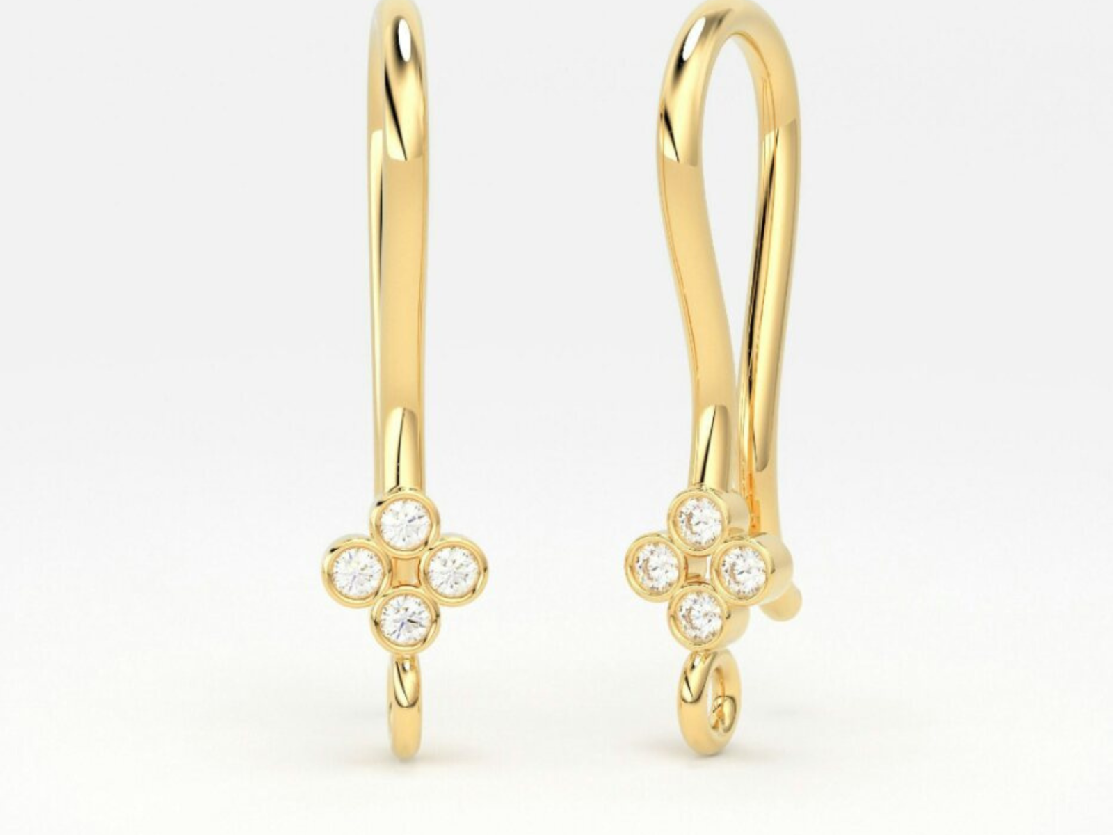 14K Solid Gold Diamond Ear Hook Findings Ear Wire Earring Findings Diamond Hook.