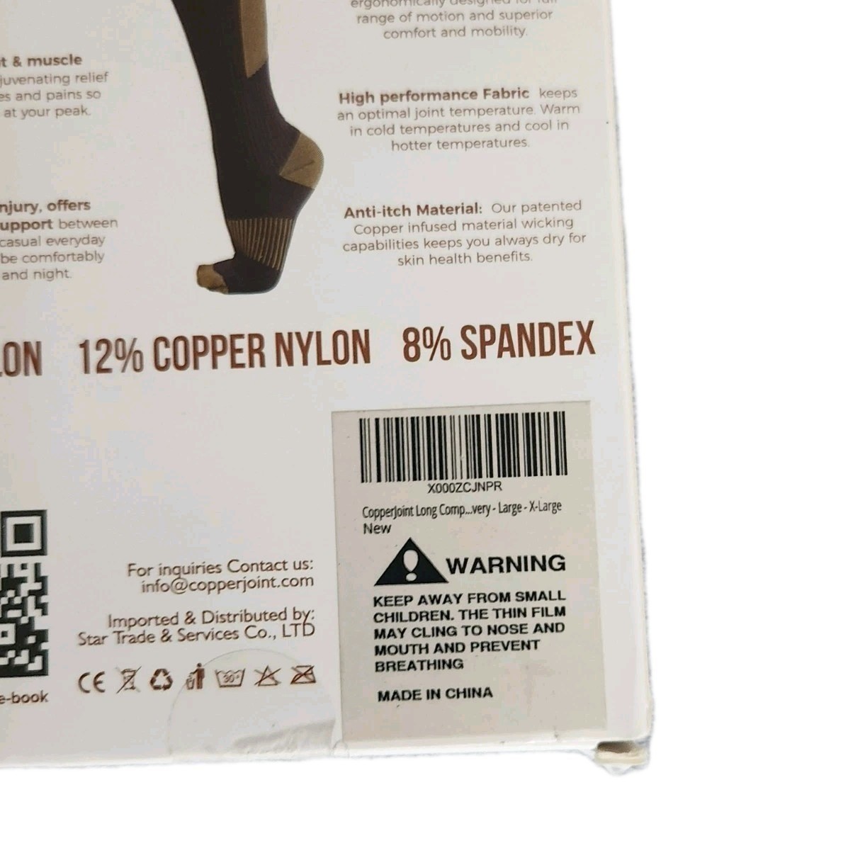 CopperJoint Long Compression Socks L-XL Black Copper Infused Unisex Knee High