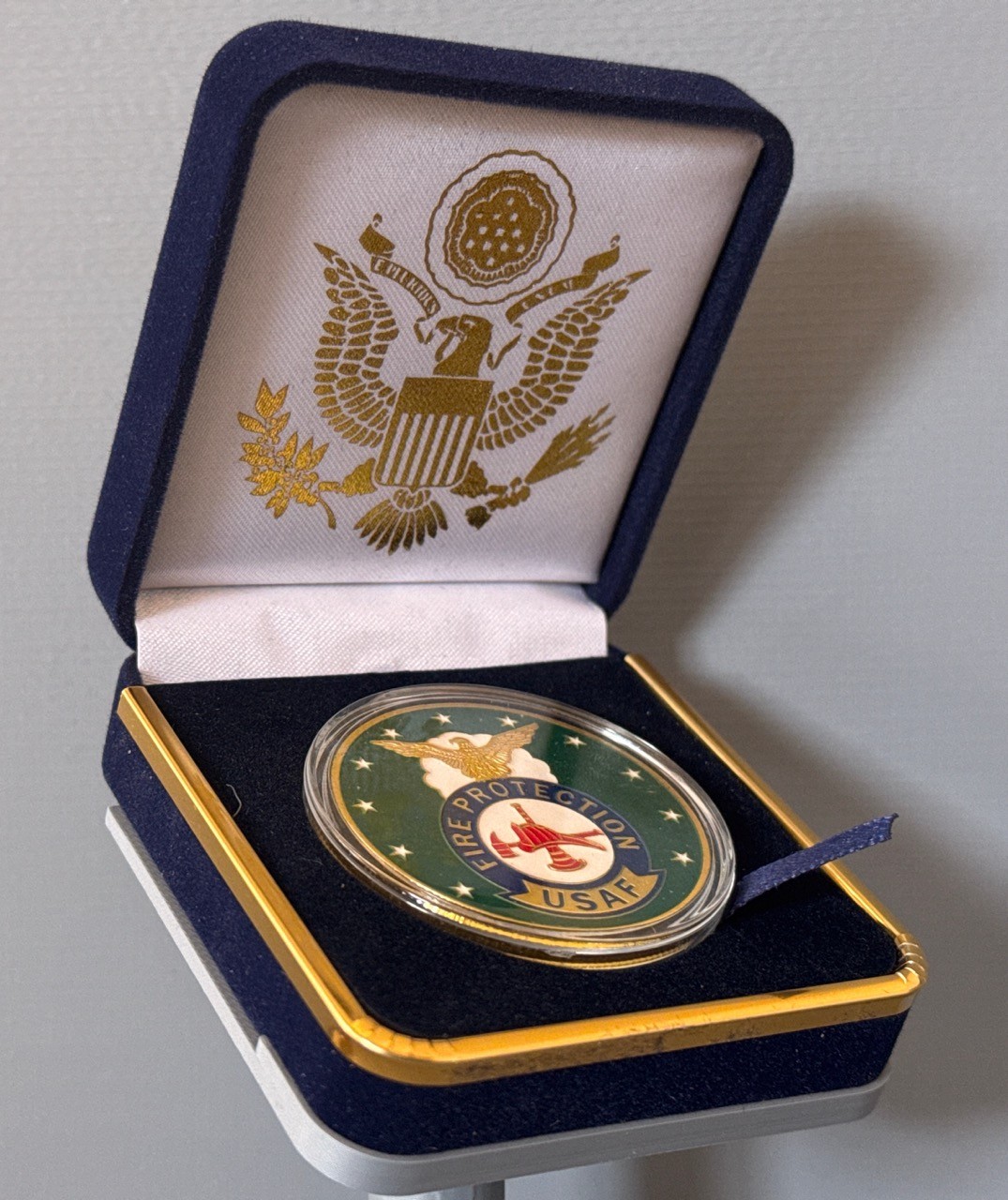 U.S. Air Force Fire Protection Challenge Coin in Velvet Case