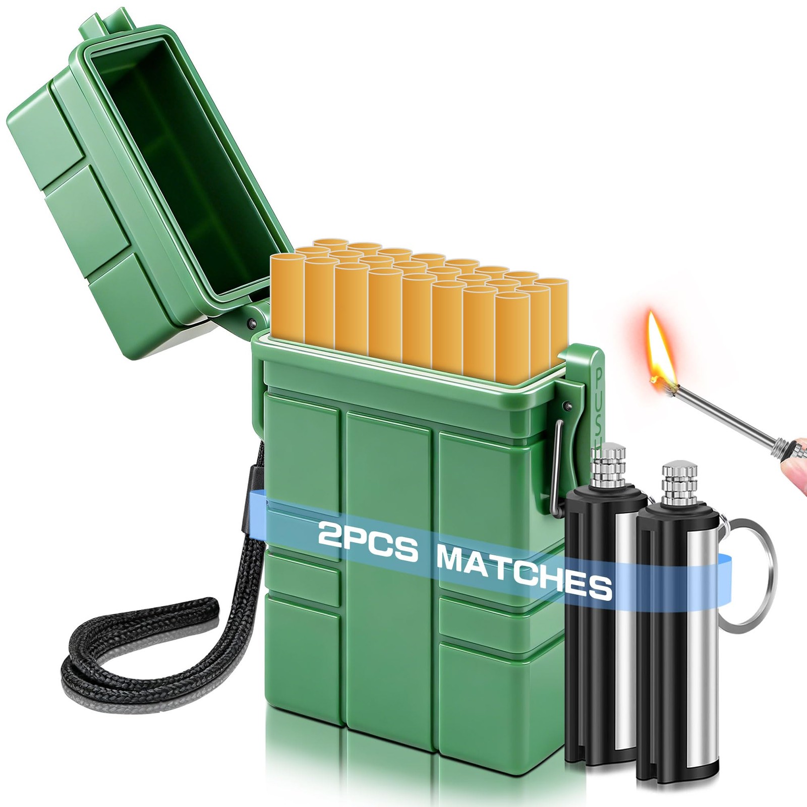 Waterproof Case with 2pcs Permanent Match Lighter, Moisture-Proof, Smell-Proo...