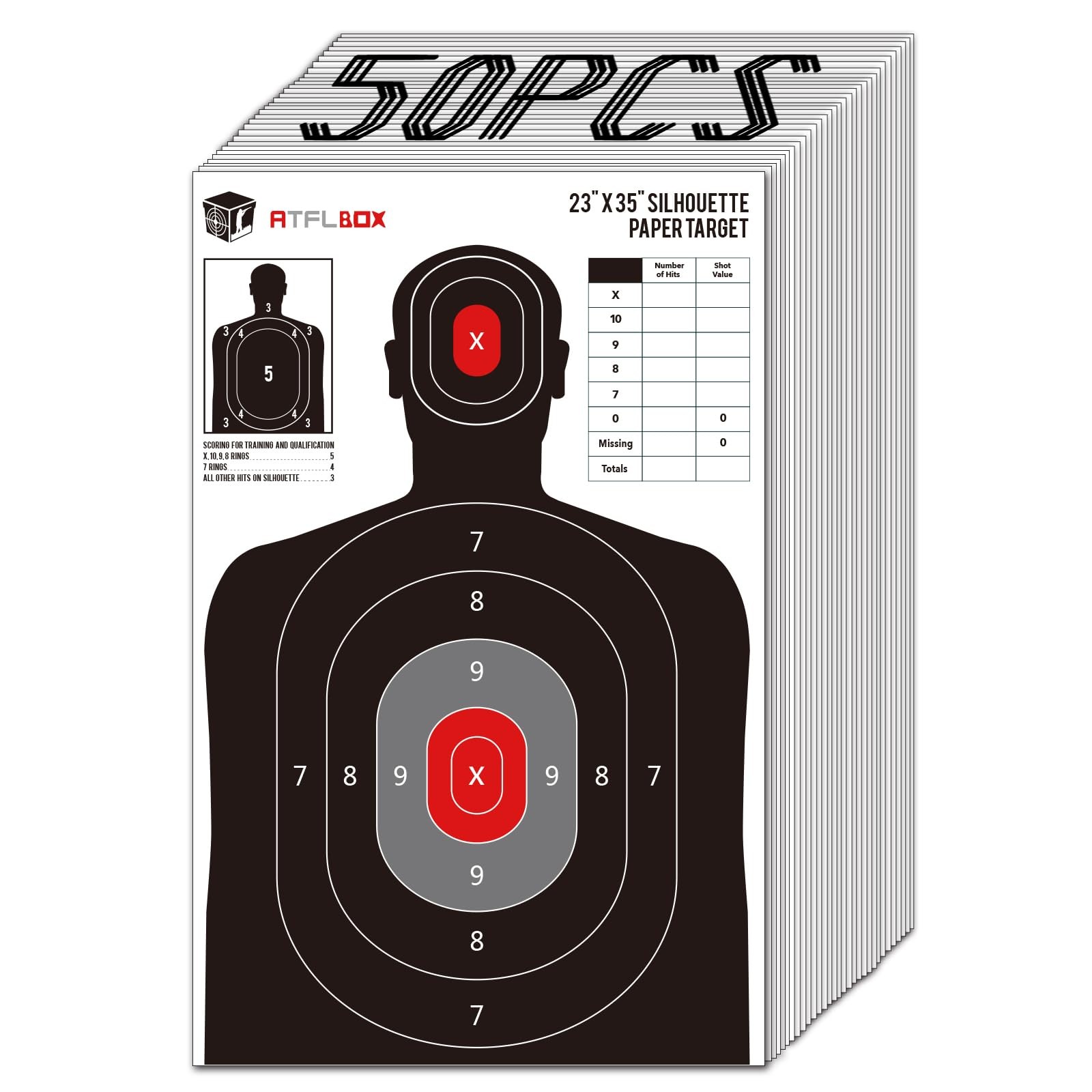 ATFLBOX Silhouette Paper Target for The Range, 23X35 inch 23X35", Black