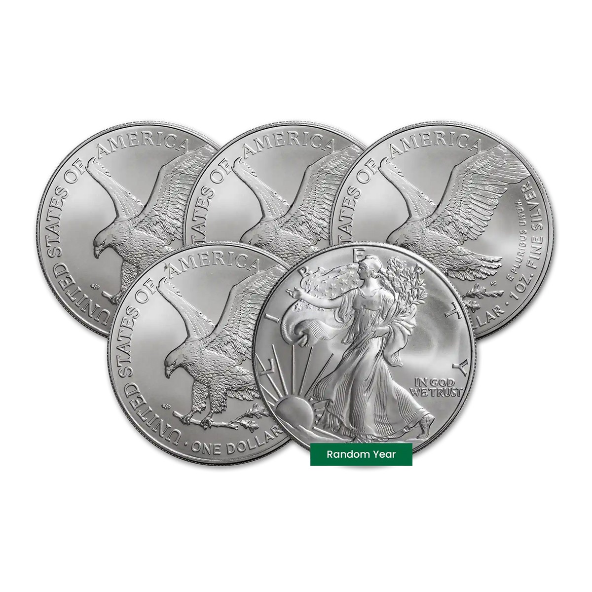 Lot of 5 - $1 American Silver Eagle Coin 1 oz BU - Random Year - US Mint