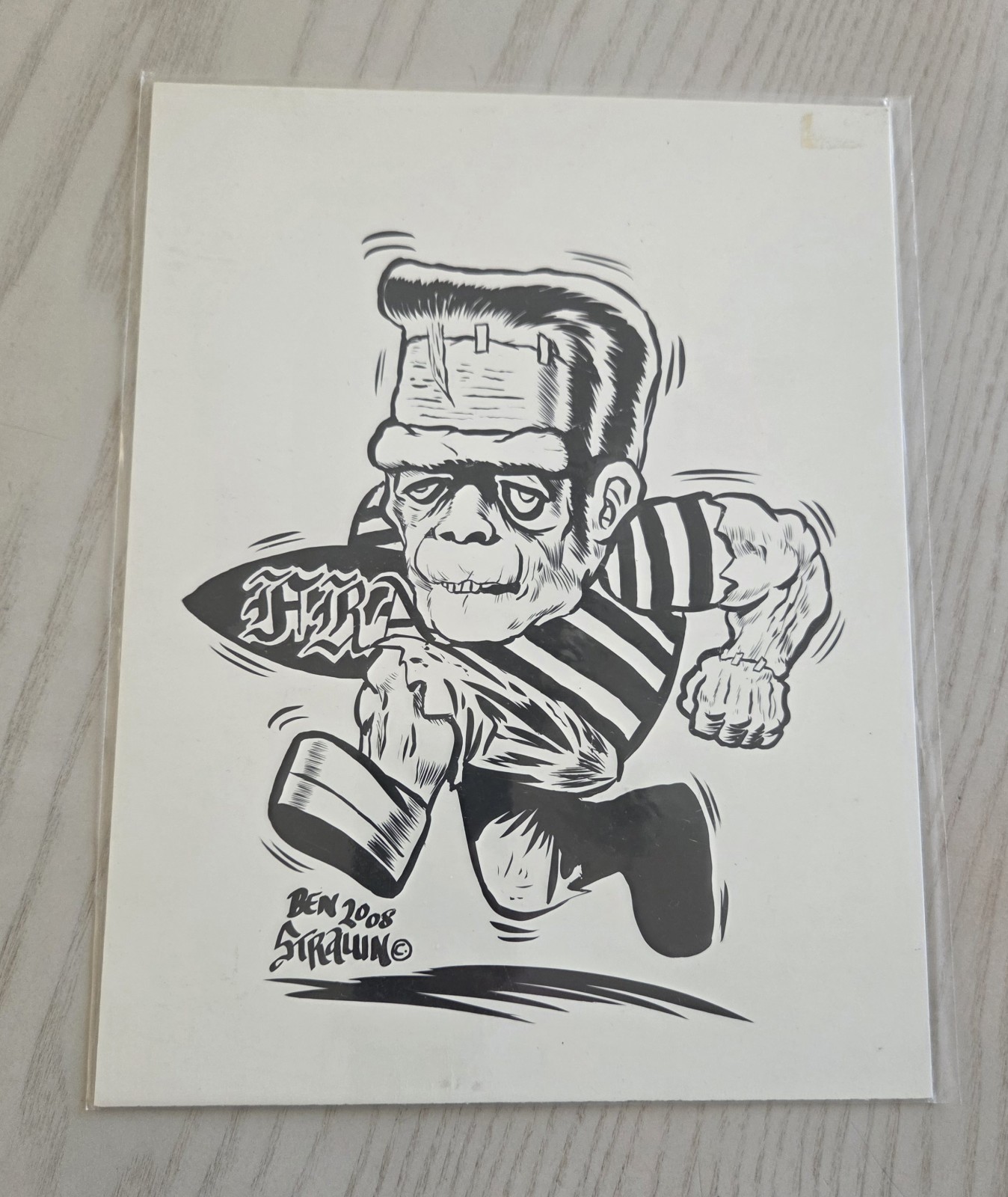 Ben Von Strawn Hand Drawn 8.5" x 11" Surfing Zombie Drawing