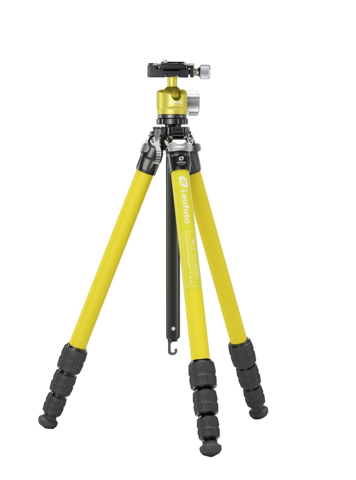Leofoto LY-224C+LH-25 Y Shaped Center Column Carbon Fiber Tripod Kit - Yellow