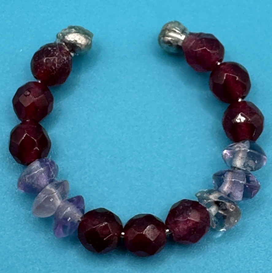 Artisan Made Red Purple Natural Faceted Stone Beaded Ring