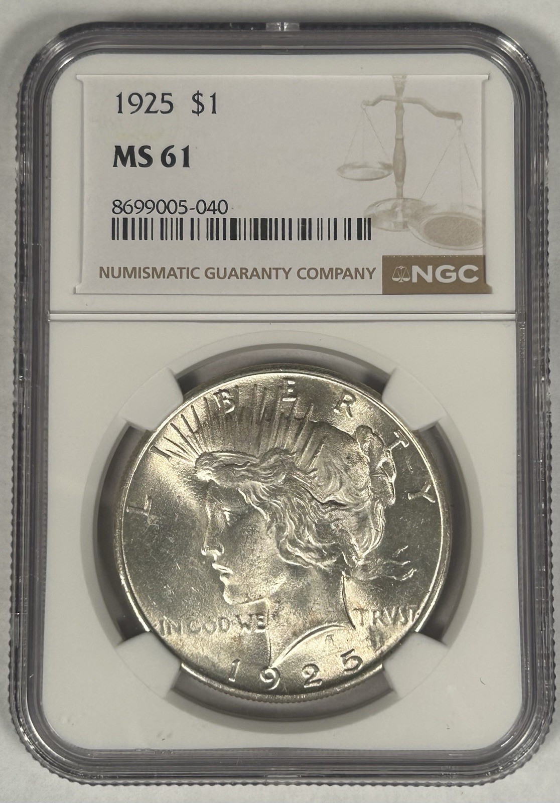 1925 Peace Silver Dollar Coin NGC MS 61
