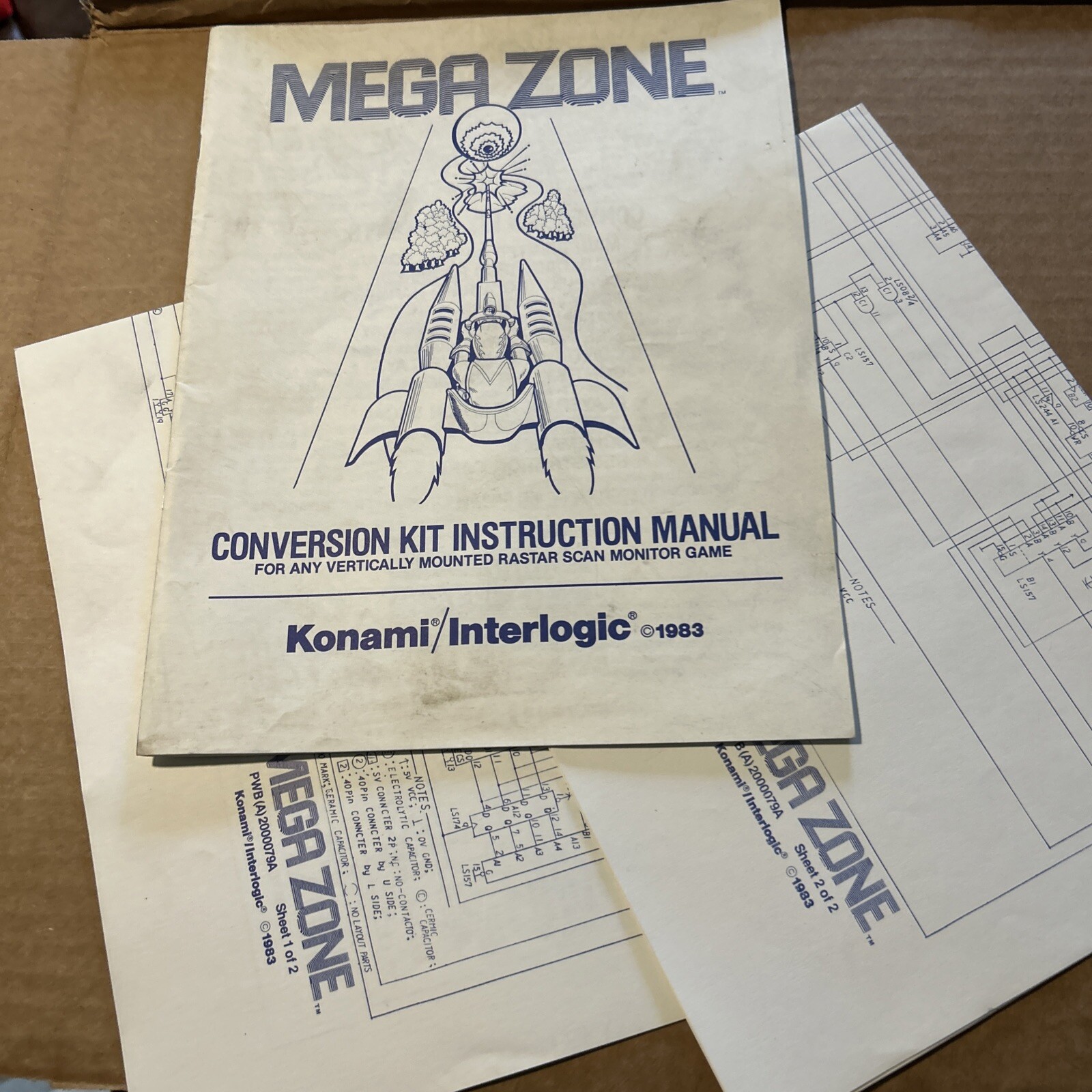 original Factory Mega Zone W/Schematics Konami arcade Video game manual