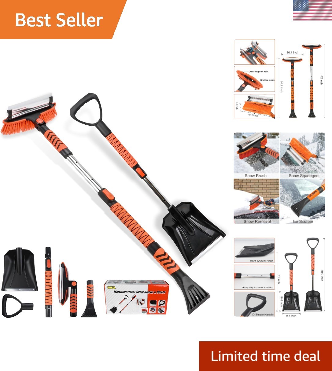 Durable Extendable Ice Scraper & Snow Shovel with Foam Handle - Winter Must-Have