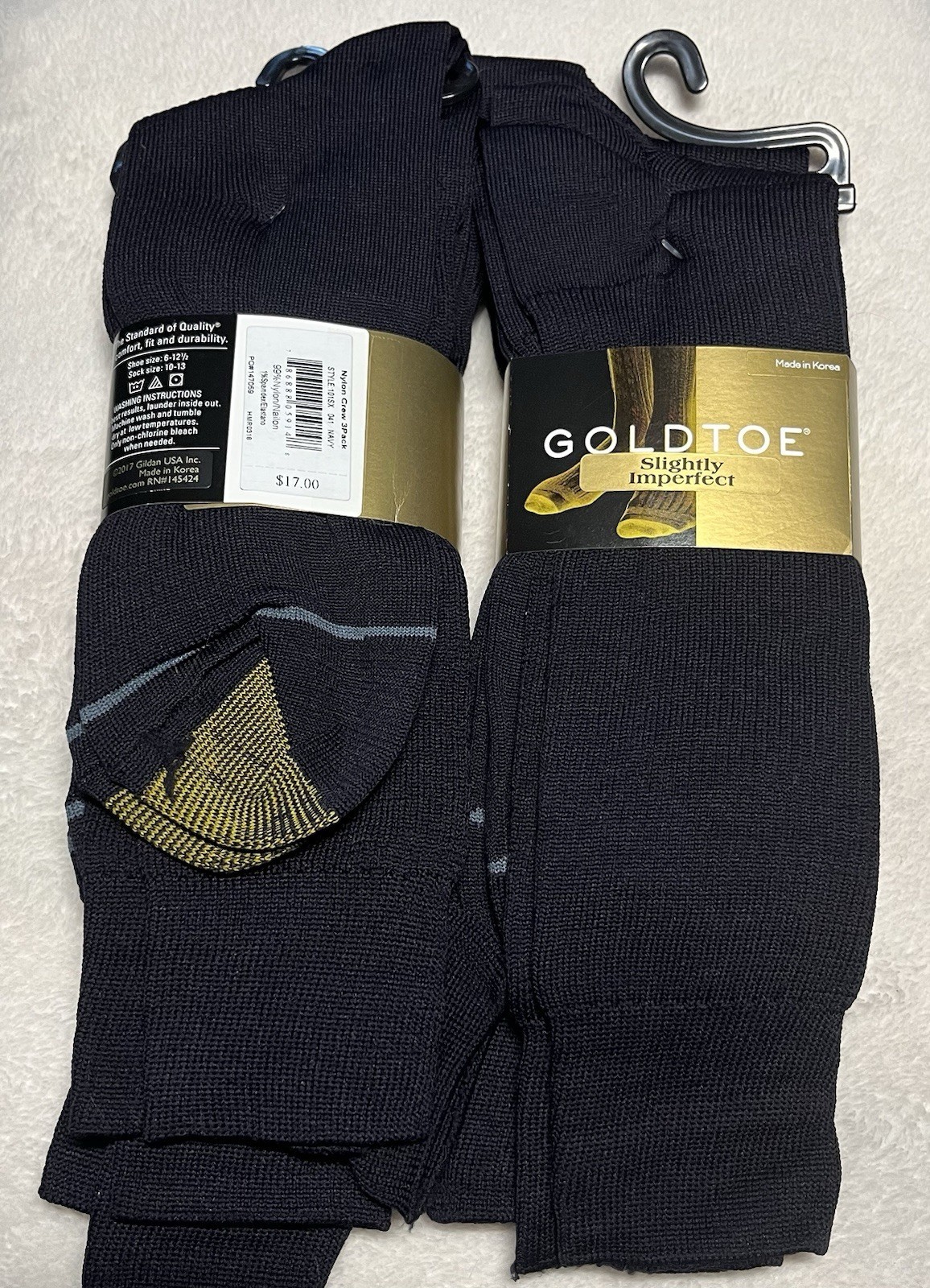 6 Pair -Pairs GOLD TOE Men’s Nylon Dress Socks Crew Navy Large 10-13 New In Pack