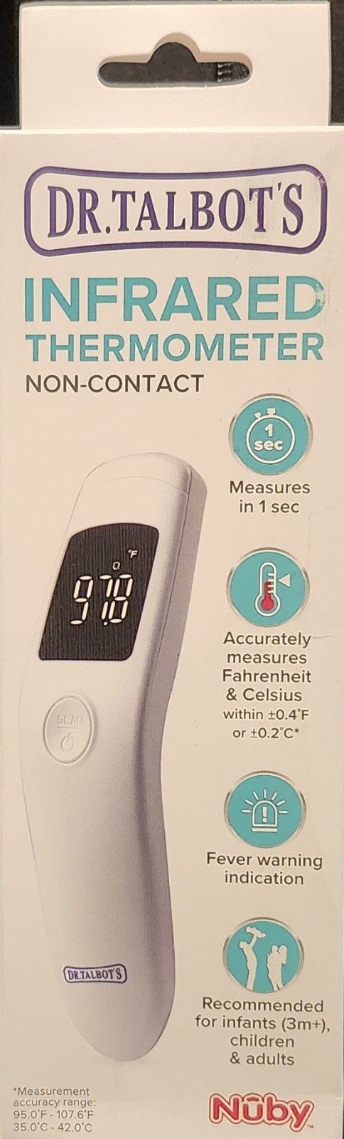 Dr. Talbots Non-Contact Infrared Thermometer LED Screen Baby/Kids/Adult Nuby