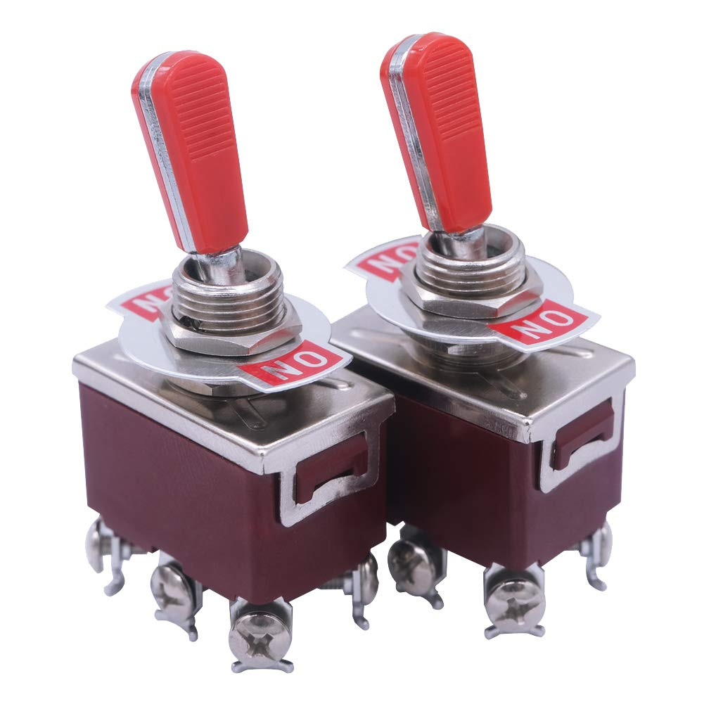 Mxuteuk 2Pcs Heavy Duty Rocker Toggle Switch 15A 250V DPDT ON/ON Switch with 2 R