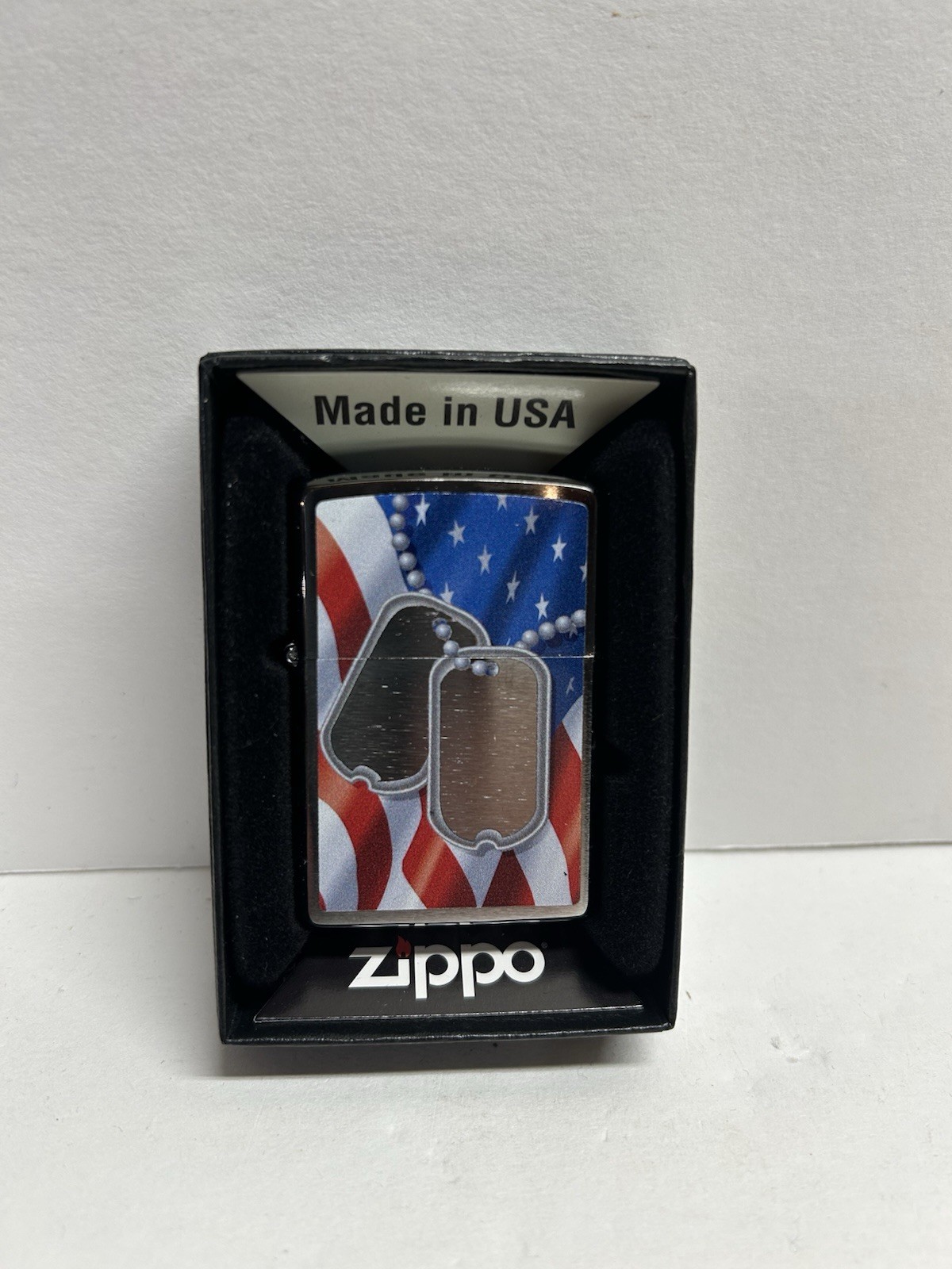 New Zippo Lighter Flag And Dog Tags Premium Star And Stripes Patriotic Veteran