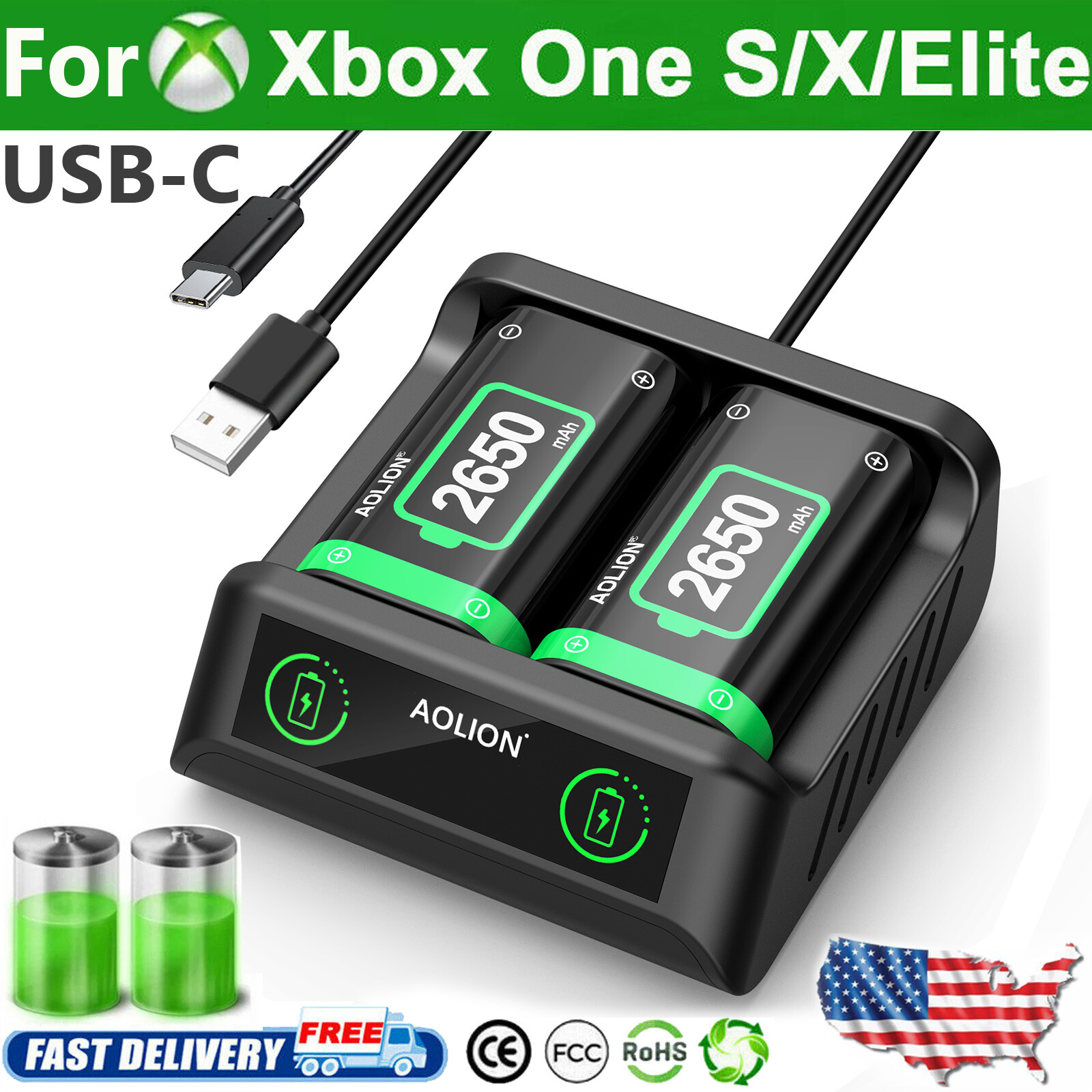 New For Microsoft Battery For Xbox One Wireless Controller 2650mAh Rechargeable