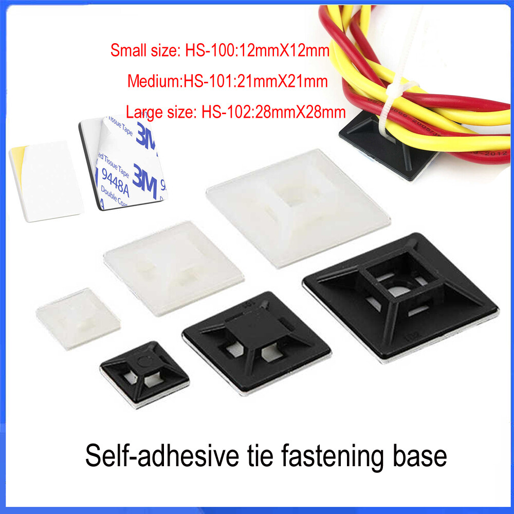 HS Series Nylon Adhesive Cable Tie Fixing Seat Black/White Large/Medium/Small