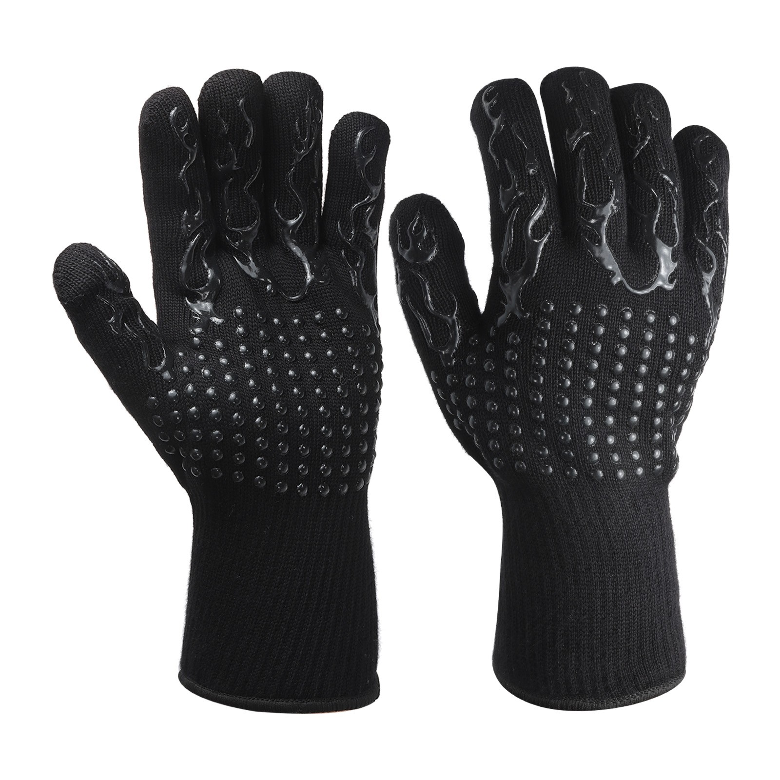 2pcs BBQ Gloves Silicone Non-Slip 1472℉ Heat Resistant Oven Gloves, Small, Black