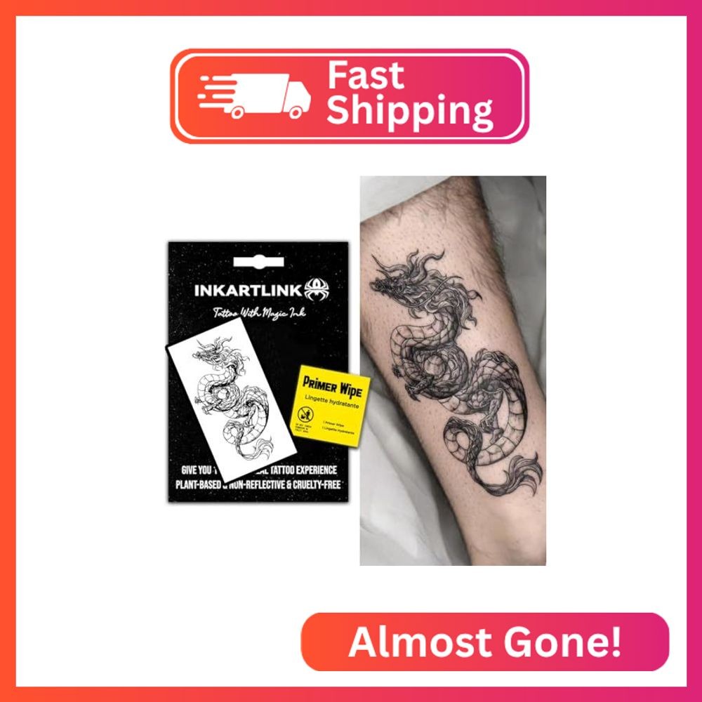 INKARTLINK Semi-Permanent Temporary Tattoo, Realistic Dragon Tattoo, Suitable fo