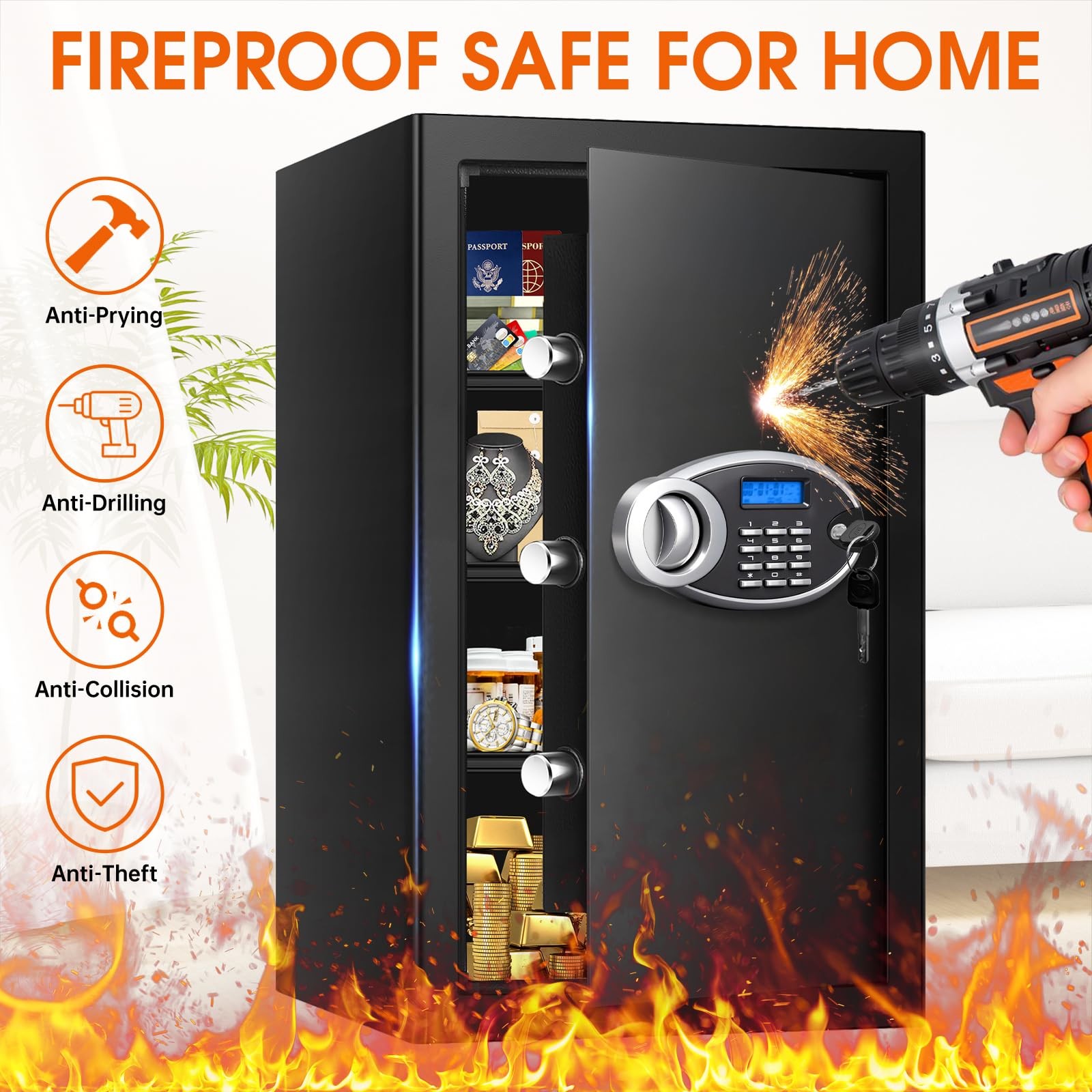 5.2 Cuft Large Safes for Home Use Fire and Water Proof, Heavy Duty Fireproof ...