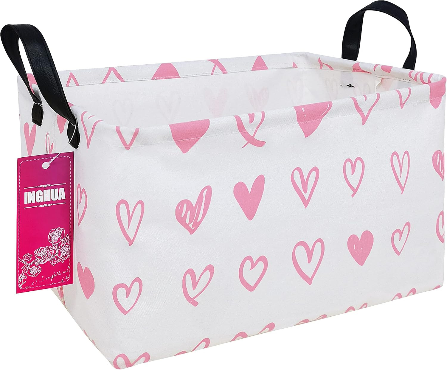 Rectangular Pink Heart Storage Basket | Gifts Bag for Books,Clothes,Gifts,Pets-P
